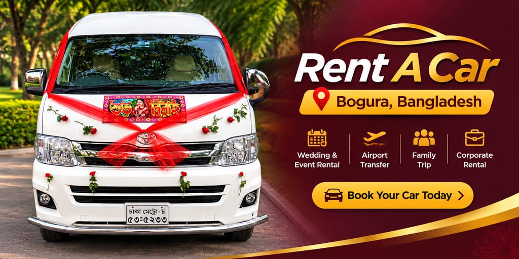 Decorated Toyota HiAce wedding car in Bogura
